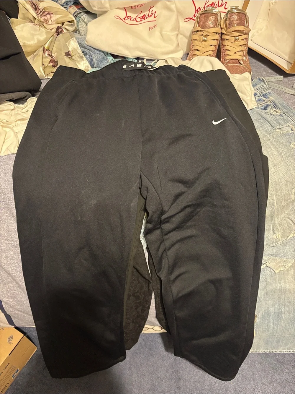 Nike Black Womens Sweatpants with White Swoosh and fleece lining